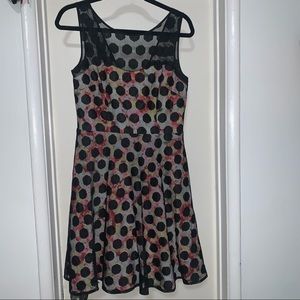 Betsy Johnson Dot Mesh Overlay Floral Skater Dress